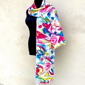 ITALIAN vintage silk scarf long neck wrap around RAINBOW colorful wearable art